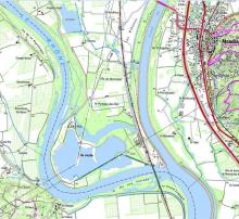 Carte IGN actuelle Rhône à Mondragon, création du canal Donzère Mondragon, creusement de carrières 